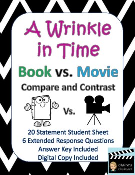 Preview of A Wrinkle in Time Book vs. Movie (2018) Compare and Contrast