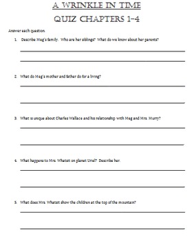 A Wrinkle In Time Quizzes Worksheets Teaching Resources Tpt