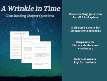 Preview of A Wrinkle in Time -- Close Reading Questions for Each Chapter