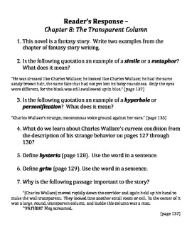 A Wrinkle In Time Readers Responses Comprehension Questions By