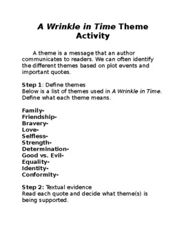 Preview of A Wrinkle in Time Theme Activity