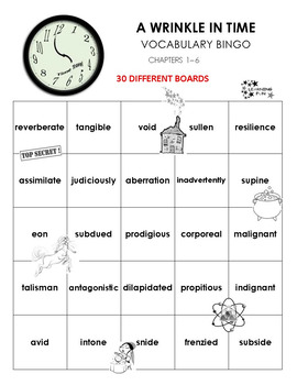 time worksheets in a wrinkle vocabulary Wrinkle  Vocabulary in  Time bingo by TpT A FUN LEARNING