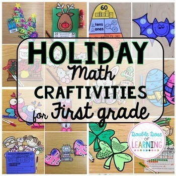 Preview of A Year-Long Bundle of HOLIDAY Math Craftivities for First Grade!