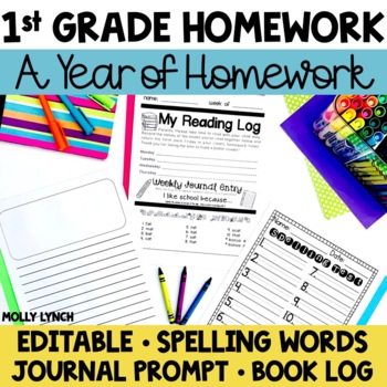 Preview of 1st Grade Spelling & Journal Homework {with editable template!} for the Year