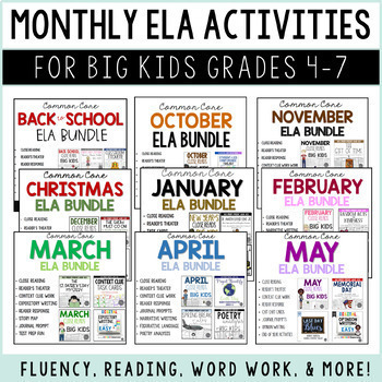 Preview of Monthly ELA Activities for Middle School - Full Year Bundle