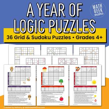 Preview of A Year of Logic Puzzles for Kids - Grid Puzzles & Sudoku Puzzles - PRINTABLE