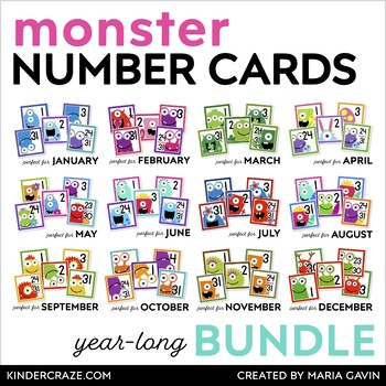 Preview of Printable Calendar Numbers for the Year - Monster Pocket Chart Number BUNDLE