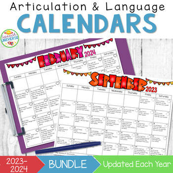 Preview of Articulation and Language Homework Calendars BUNDLE for Speech Therapy
