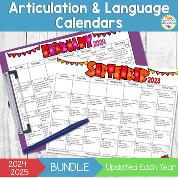 Preview of Articulation and Language Activities Homework Calendars for Speech Therapy