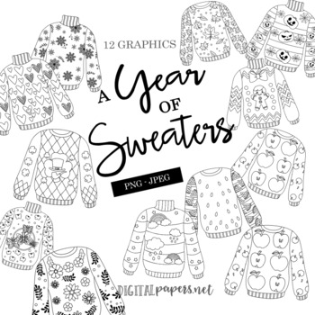 Preview of A Year of Sweaters Outlines - Monthly Clipart
