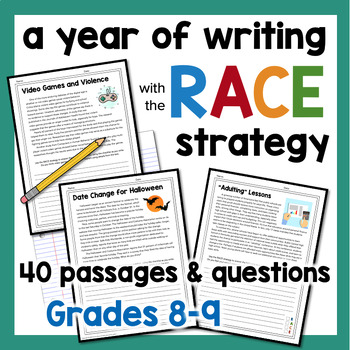 Preview of RACE Strategy Practice Worksheets: 40 Passages and Writing Prompts for All Year