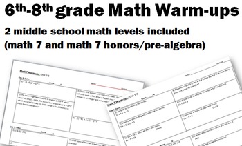 Preview of A Years Worth of Warm-ups! (7th grade through pre-algebra)
