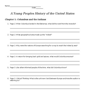 Preview of A Young People's History of the United States Chapter Questions