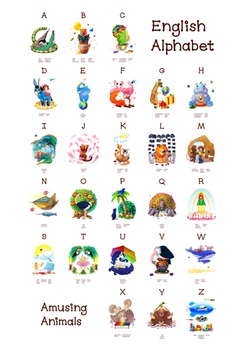Preview of ❤ A-Z ABC amusing animals. English animals alphabet. New Classroom poster