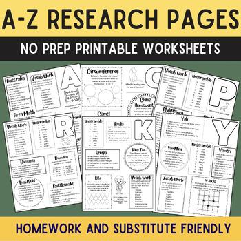 Preview of A-Z Activity Pages Bundle | 26 weeks of activities | Homework | Substitute tasks