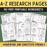 A-Z Research Skills | Homework Helper | Worksheets |Elemen