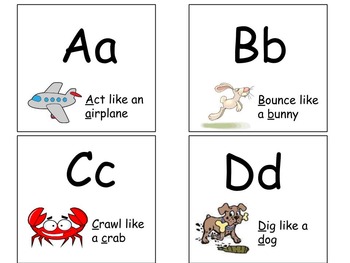 Preview of A-Z Alphabet Activity Flash Cards! Early literacy, letters, movement! P.E.