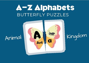 Preview of A- Z Alphabet Butterfly Puzzles - Animal Names - No Prep Literacy Center