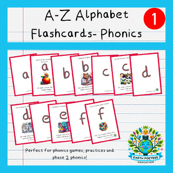 Preview of A-Z Alphabet Flashcards for Kids | 2-Sided Phonics and Vocabulary Learning Tool