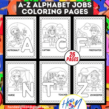 Preview of A-Z Alphabet Jobs, Careers, Labor day, Community helper coloring pages