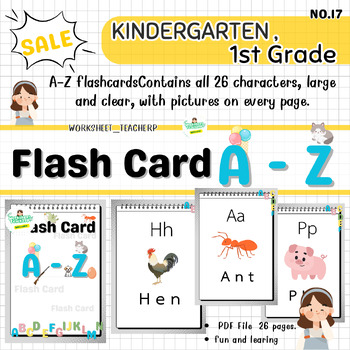 Preview of A-Z Alphabet Letter Flashcards ,colorful,animals and objects theme.kindergarten