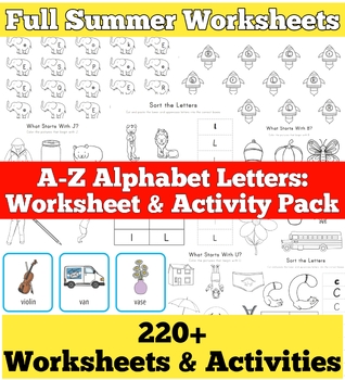 Preview of A-Z Alphabet Letters: Worksheet and Activities | Full Summer Study Activity Pack