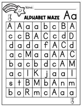 A - Z Alphabet Mazes Letter Recognition Practice Worksheet Printable