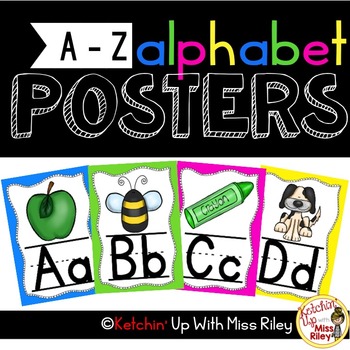 Preview of A-Z Alphabet Posters- Brights Colors and Black & White