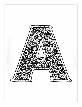 Preview of A-Z Alphabets Letters Doodling Coloring Pages| 26Mandala Patterns Coloring Pages