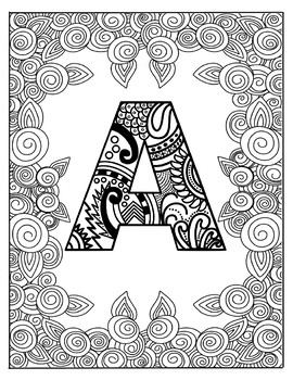 Preview of A-Z Alphabets Letters Doodling Coloring Pages | Mandala Patterns Coloring Pages