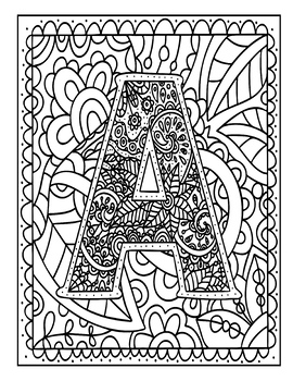 Preview of A-Z Alphabets Letters Doodling Coloring Pages | Mandala Patterns Coloring Pages