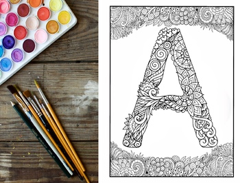 Preview of A-Z Alphabets Monogram Doodling Coloring Pages | Mandala Patterns Coloring Pages
