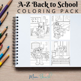 A-Z Back to School Animals Coloring Pack - 30 Pages - 8.5 x 11