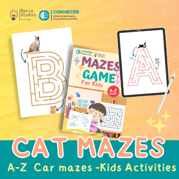 Preview of A-Z Cat Mazes Game ,Printable Kids Activities, I spy, maze puzzle - 27 Page