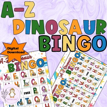 Preview of A-Z Dinosaur Bingo Cards Alphabet Activity Game For Classroom Parties - 5x5
