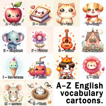 Preview of A-Z English vocabulary cartoons.
