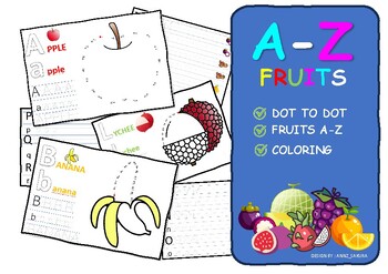 Preview of A-Z FRUITS DOT TO DOT, FRUITS A-Z, COLORING