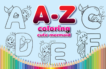 Preview of A-Z Fantasy coloring page cute mermaid princess for kids