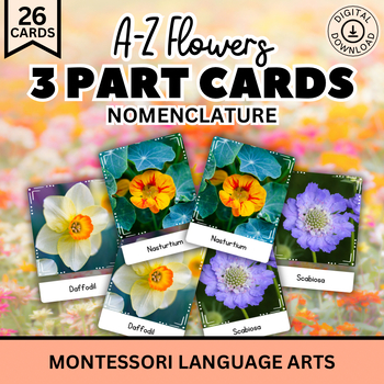 Preview of A-Z Flower Nomenclature 3 Part Cards, Spring Activities, Alphabet Montessori