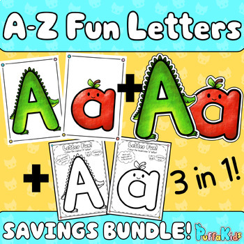 A-Z Fun Letters BUNDLE! Bordered + Cutout + Colouring Pages! by PuffaKids