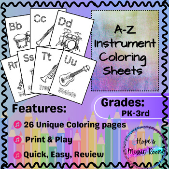 Preview of A-Z Instrument Coloring Sheets