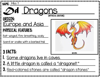 Preview of A-Z Mythical Creatures Activity