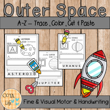 Preview of A-Z Outer Space Alphabet Activity Pages - Trace, Color, Cut, & Paste