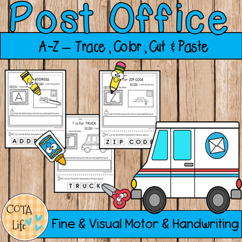 Preview of A-Z Post Office Alphabet Activity Pages - Trace, Color, Cut & Paste