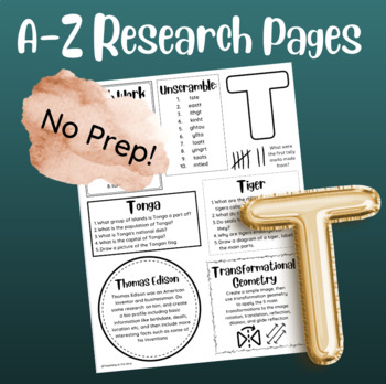 Preview of A-Z Multi Skill Worksheet (T)| For All Subjects | 4th Grade up | Research Skills