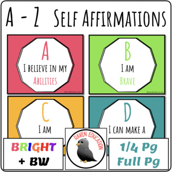 Preview of A-Z Self Affirmations | Alphabet Posters (BRIGHT + Black & White)