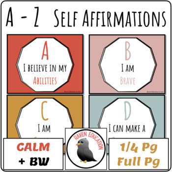 Preview of A-Z Self Affirmations | Alphabet Posters (CALM + Black & White)