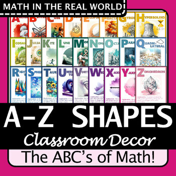 Preview of A-Z Shapes and Geometry | Poster Set Math Class Decor Bulletin Board Idea!