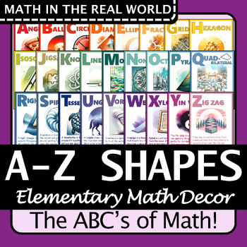 Preview of A-Z Shapes and Geometry for Elementary | Poster Set | Math Decor Bulletin Board