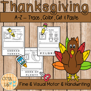 Preview of A-Z Thanksgiving Alphabet Activity Pages